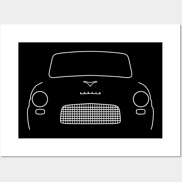 Ford Anglia 100E 1958 classic car outline graphic (white) Wall Art by soitwouldseem